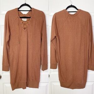 Prana Cozy Up Terry Sweatshirt Dress Roux Heather Long Sleeve Size Small NWOT